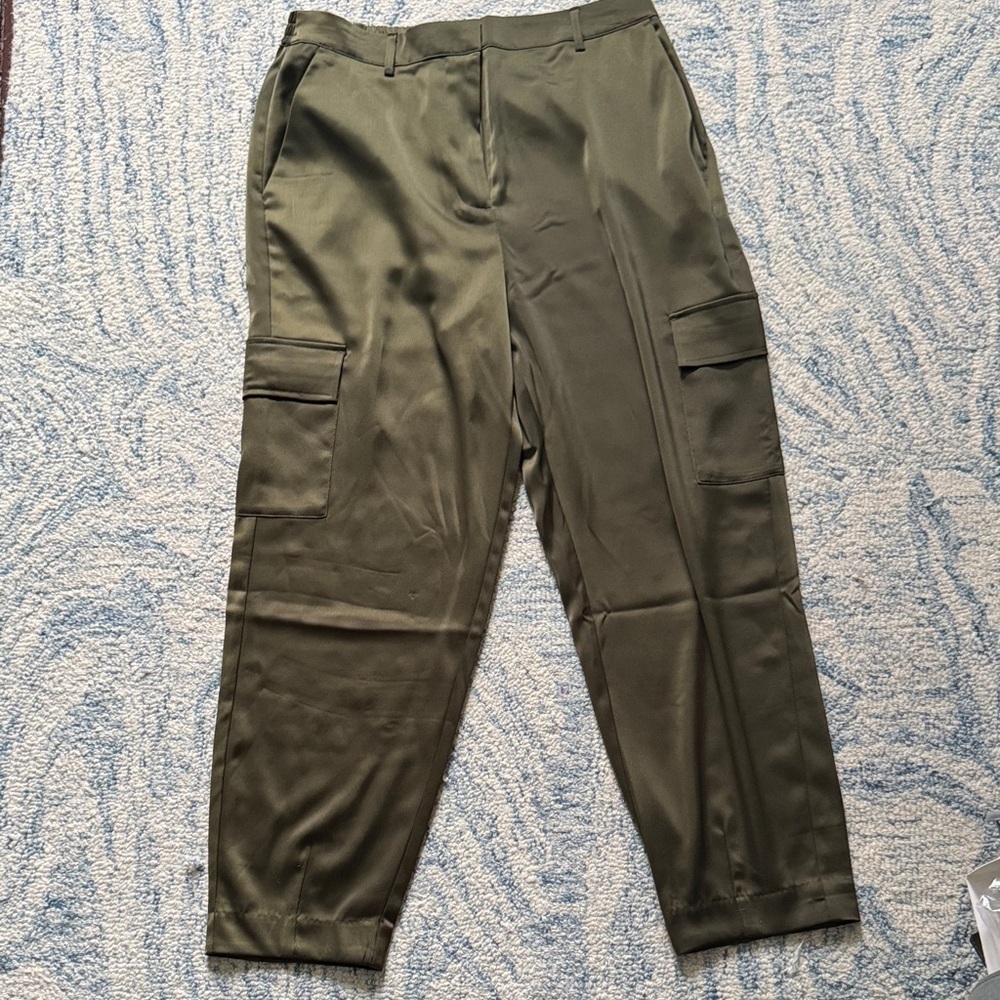 Nicole Miller satin cargo pants elastic waist large